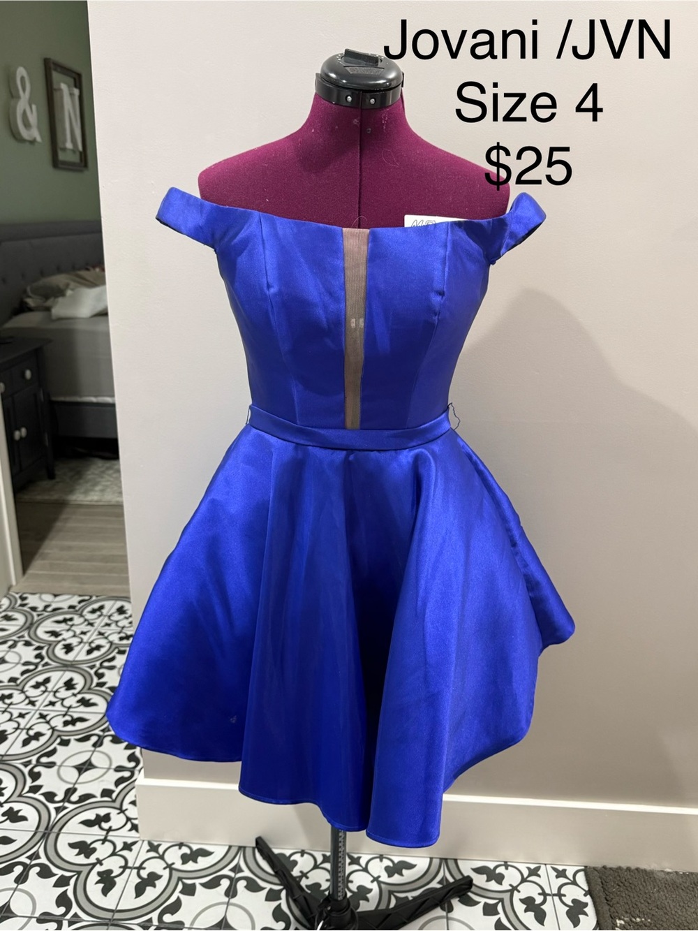 JVN by Jovani Off-Shoulder Cobalt Blue Satin Fit & Flare Kids Dress
